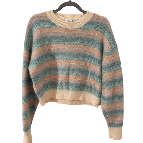Aritzia Wilfred Mohair Striped Cropped Boxy Pastel Sweater Size Large - Picture 1 of 9